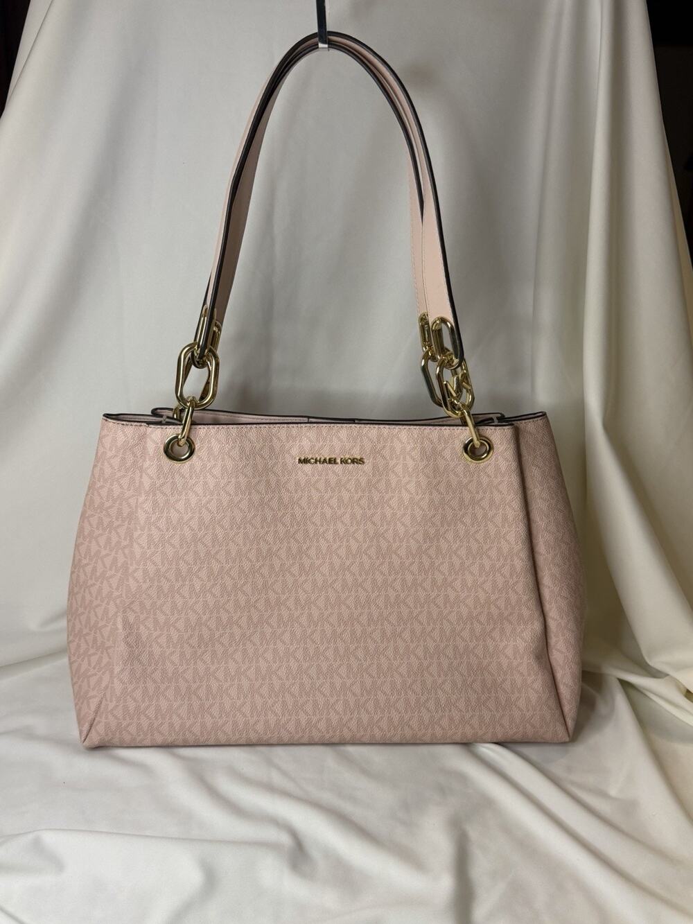Michael Kors Trisha Large Logo Shoulder Bag Purse Powder Blush Pink